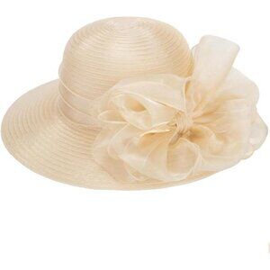 Women Organza Derby Sun Hat, Beige